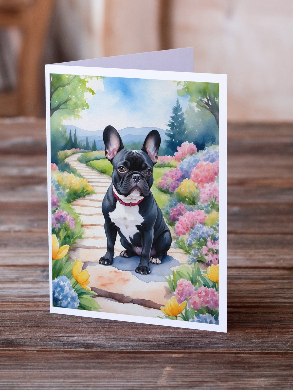French Bulldog Spring Path Greeting Cards Pack of 8 Blank Cards with Envelopes Whimsical A7 Size 5x7