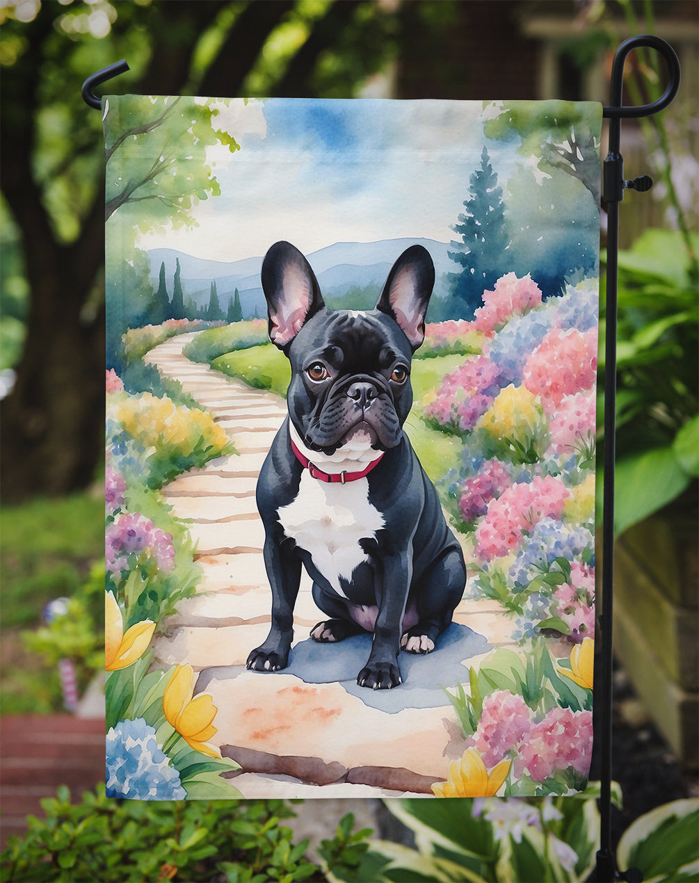 French Bulldog Spring Path Garden Flag Mailbox Decorative Yard Banner Outside Patio Artwork for Flower Beds, Garden Size, Multicolor