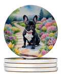 French Bulldog Spring Path Large Sandstone Coasters Pack of 4 Absorbent Round Coasters Decor Gifts for Men or Women, 4 in, Multicolor