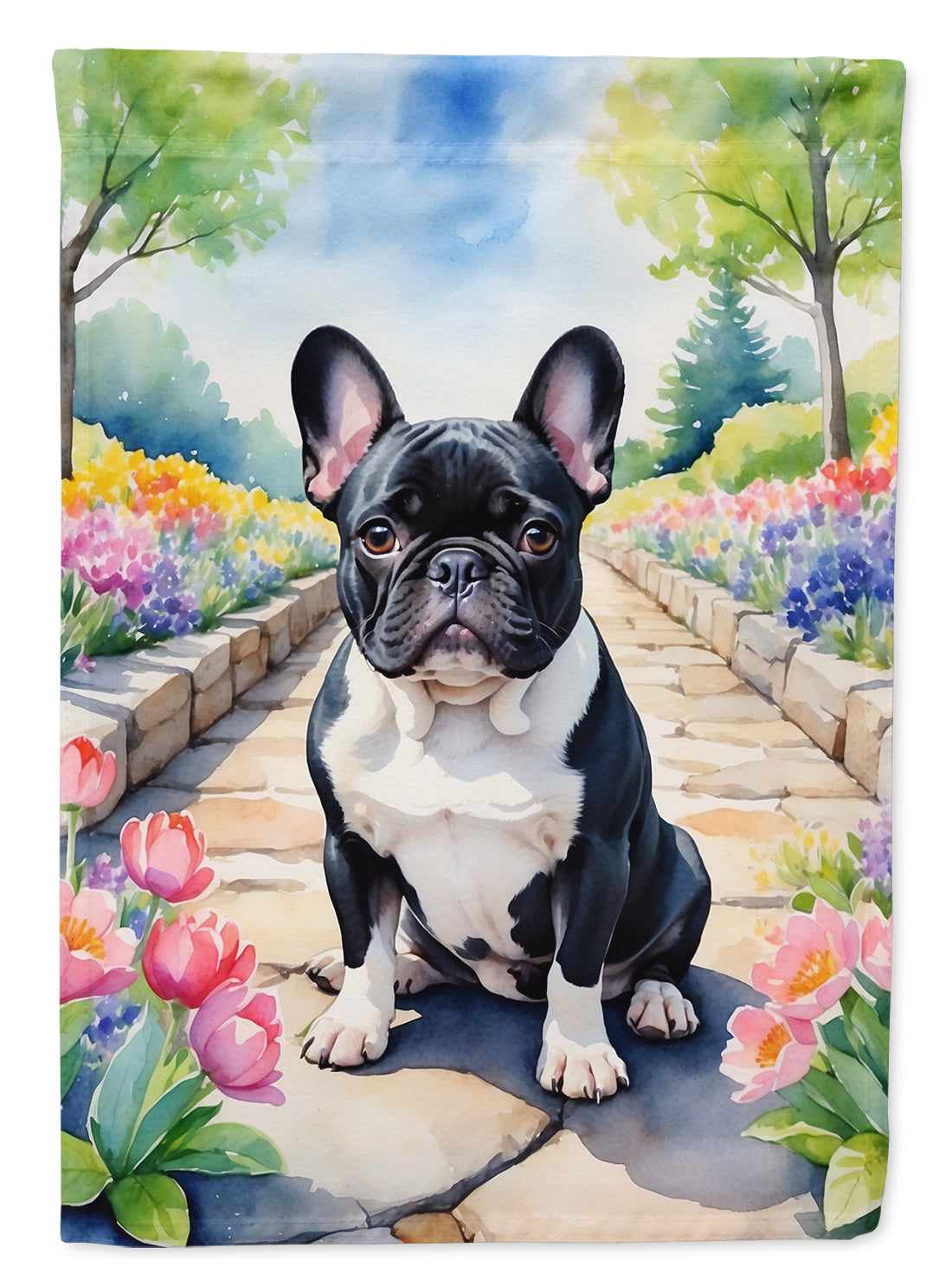 French Bulldog Spring Path Garden Flag Mailbox Decorative Yard Banner Outside Patio Artwork for Flower Beds, Garden Size, Multicolor