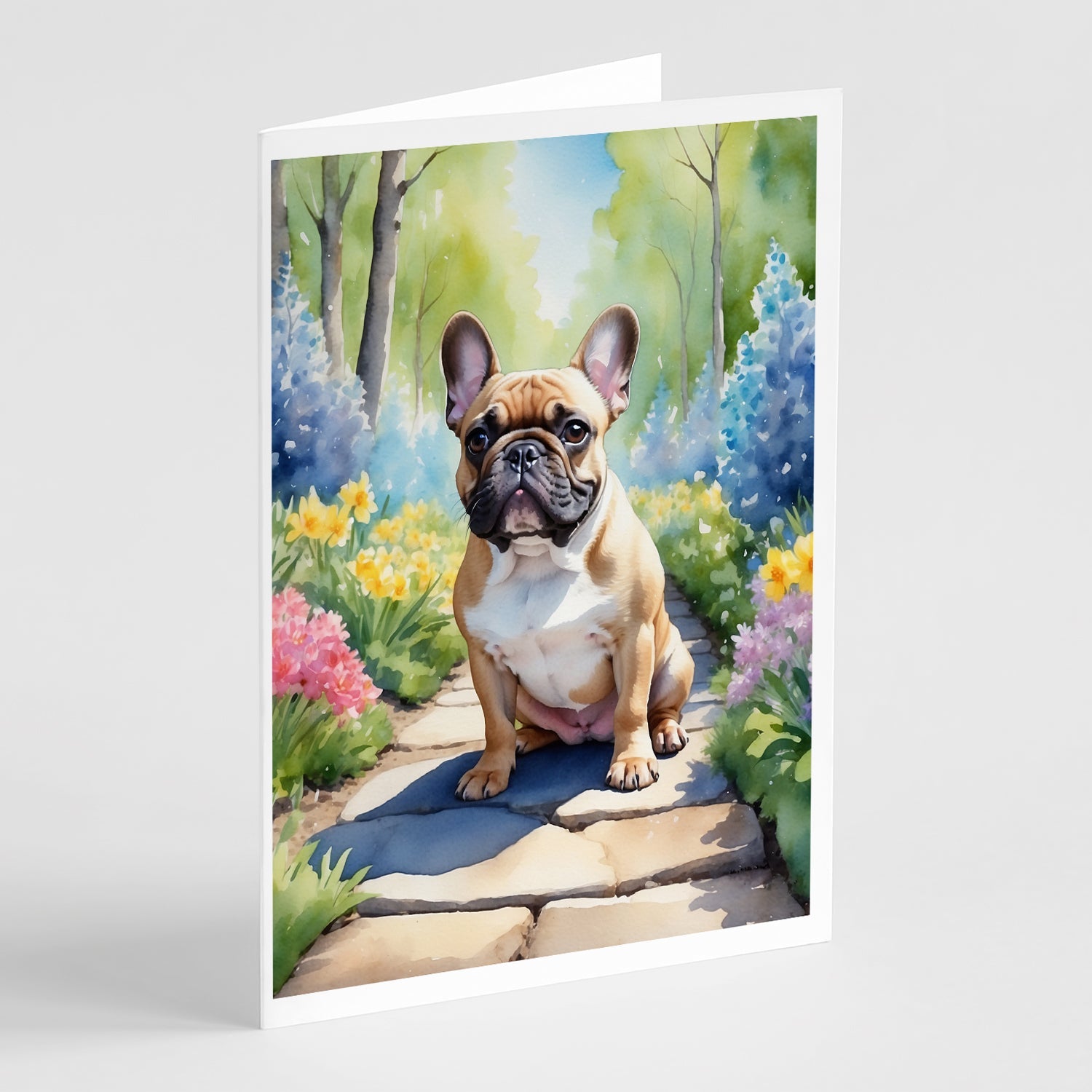 French Bulldog Spring Path Greeting Cards Pack of 8 Blank Cards with Envelopes Whimsical A7 Size 5x7