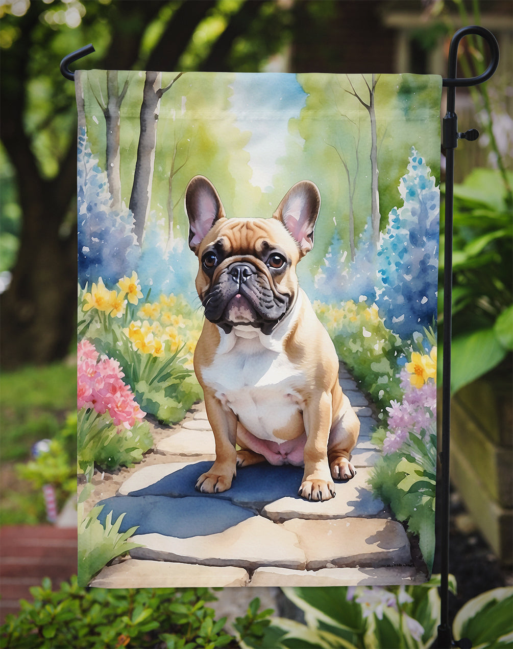 French Bulldog Spring Path Garden Flag Mailbox Decorative Yard Banner Outside Patio Artwork for Flower Beds, Garden Size, Multicolor