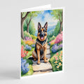 German Shepherd Spring Path Greeting Cards Pack of 8 Blank Cards with Envelopes Whimsical A7 Size 5x7