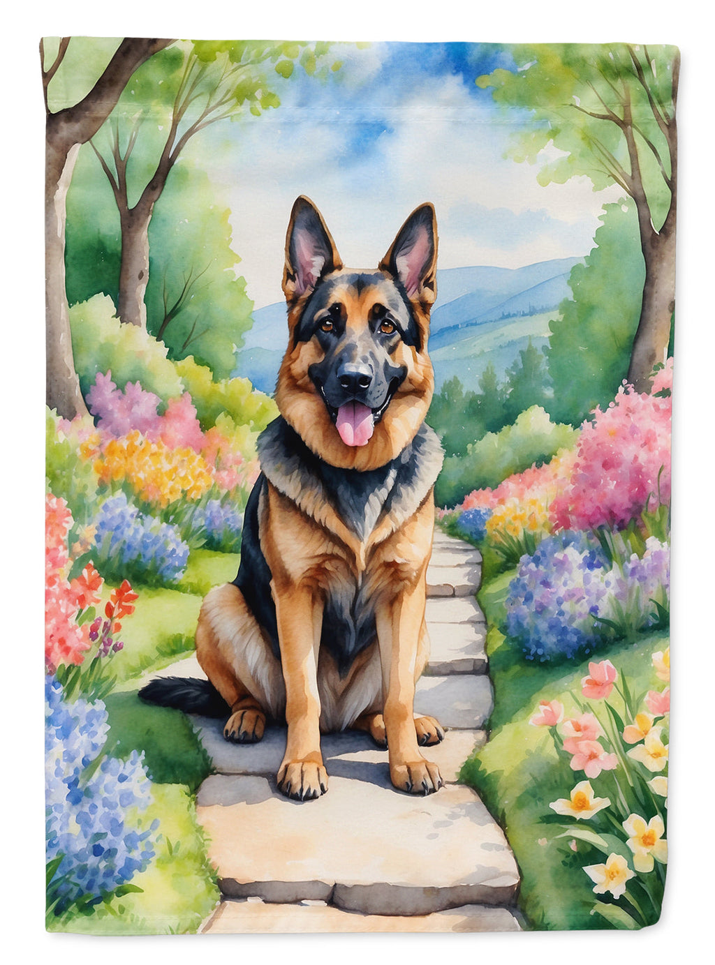 German Shepherd Spring Path Garden Flag Mailbox Decorative Yard Banner Outside Patio Artwork for Flower Beds, Garden Size, Multicolor