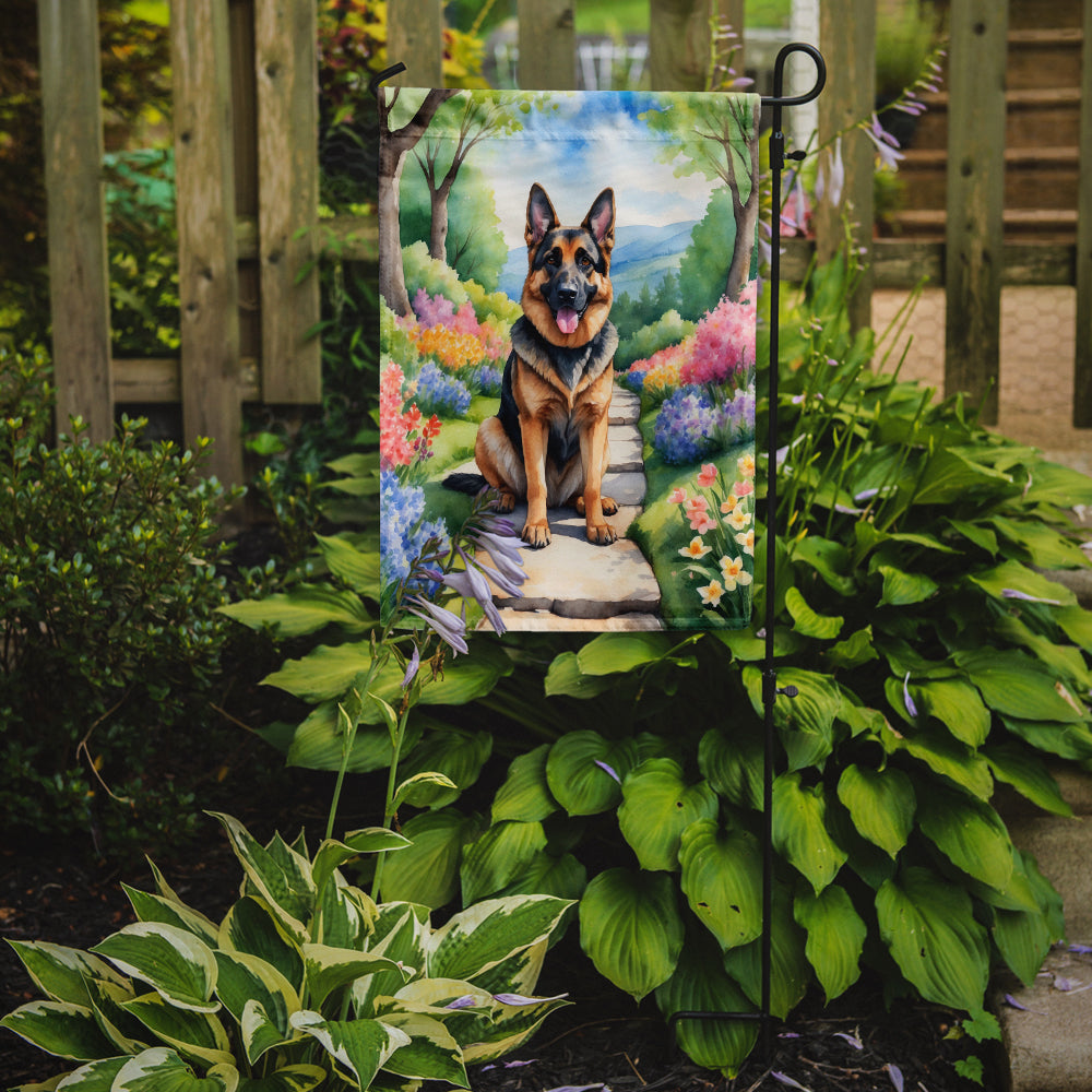German Shepherd Spring Path Garden Flag Mailbox Decorative Yard Banner Outside Patio Artwork for Flower Beds, Garden Size, Multicolor