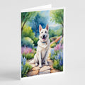 German Shepherd Spring Path Greeting Cards Pack of 8 Blank Cards with Envelopes Whimsical A7 Size 5x7