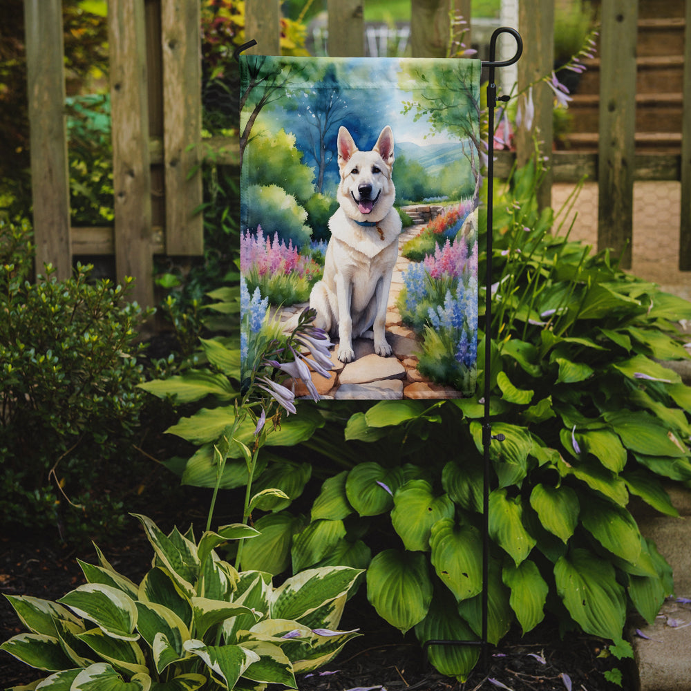 German Shepherd Spring Path Garden Flag Mailbox Decorative Yard Banner Outside Patio Artwork for Flower Beds, Garden Size, Multicolor