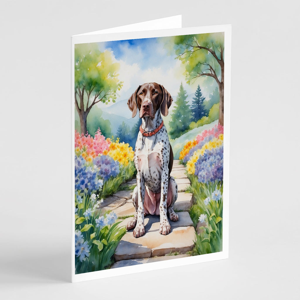German Shorthaired Pointer Spring Path Greeting Cards Pack of 8 Blank Cards with Envelopes Whimsical A7 Size 5x7