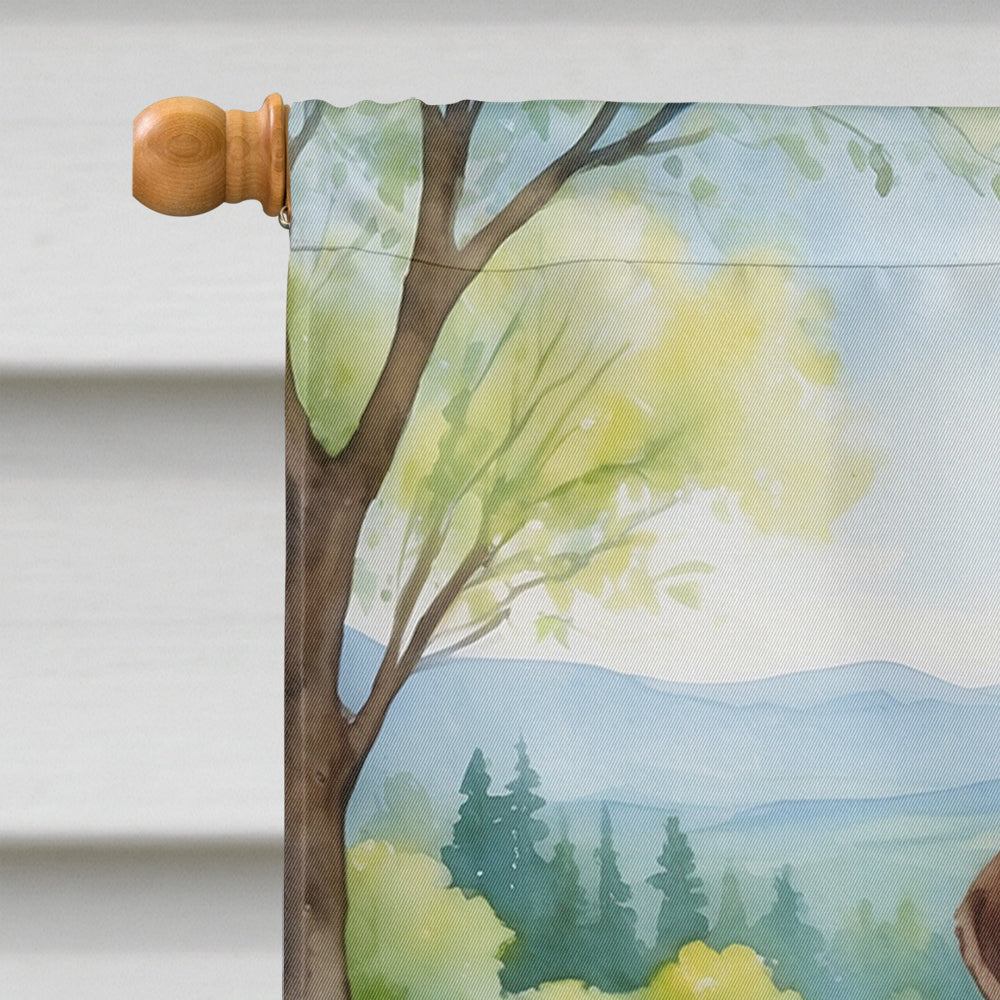 German Wirehaired Pointer Spring Path House Flag 28x40 Porch Sleeve Pole Decorative Outside Yard Banner Artwork Wall Hanging, Polyester