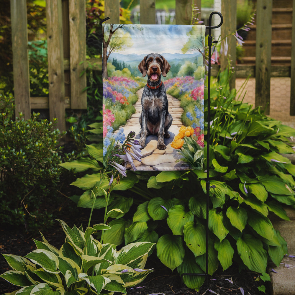 German Wirehaired Pointer Spring Path Garden Flag Mailbox Decorative Yard Banner Outside Patio Artwork for Flower Beds, Garden Size, Multicolor