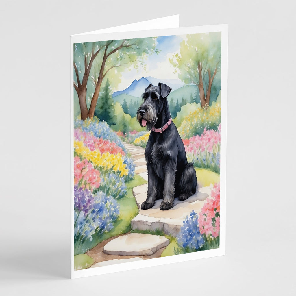 Giant Schnauzer Spring Path Greeting Cards Pack of 8 Blank Cards with Envelopes Whimsical A7 Size 5x7