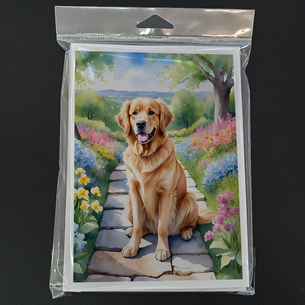Golden Retriever Spring Path Greeting Cards Pack of 8 Blank Cards with Envelopes Whimsical A7 Size 5x7