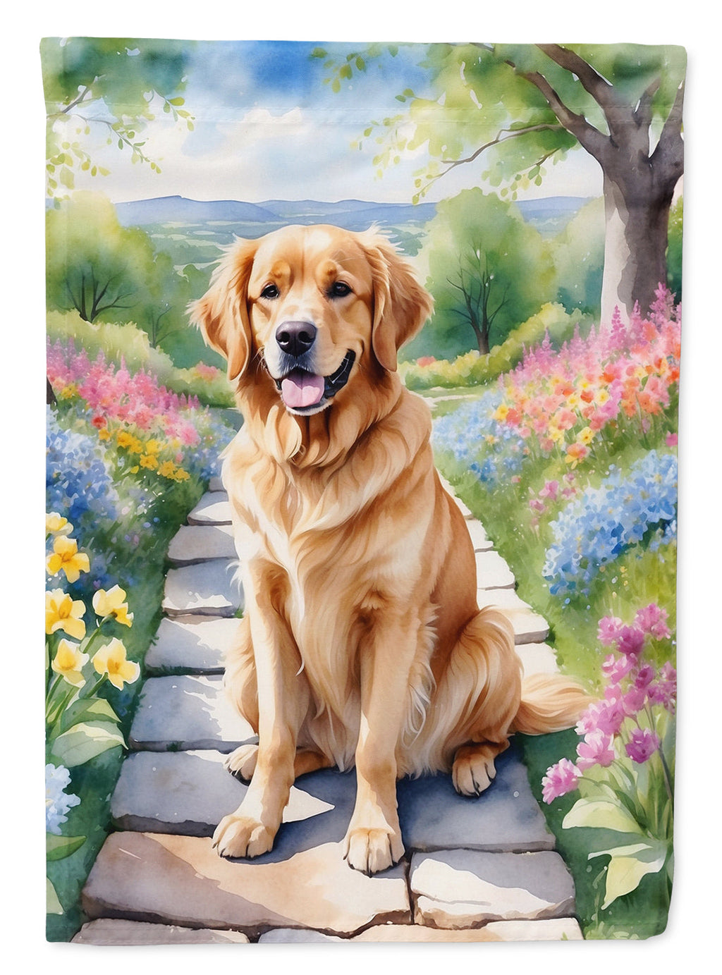 Golden Retriever Spring Path Garden Flag Mailbox Decorative Yard Banner Outside Patio Artwork for Flower Beds, Garden Size, Multicolor