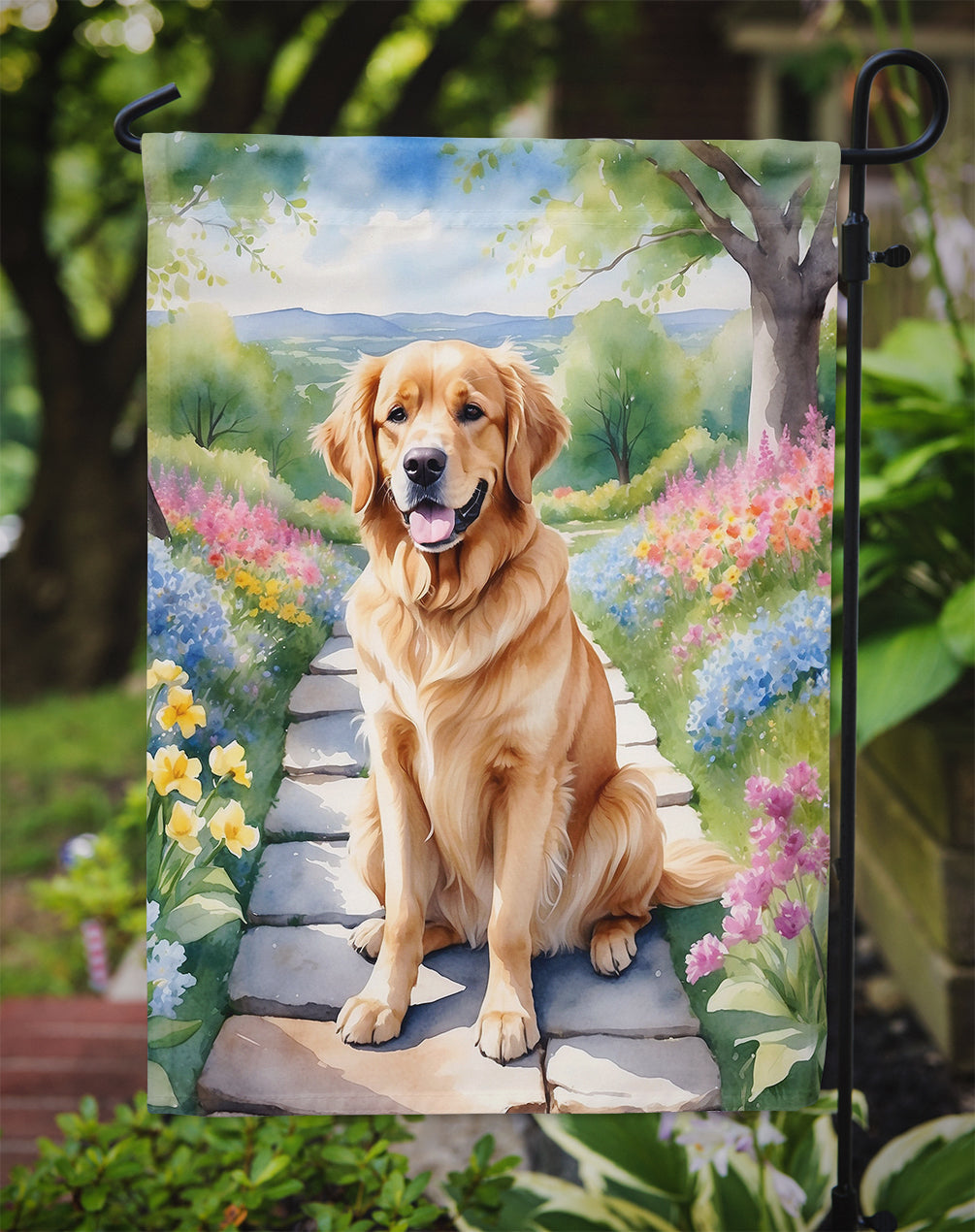 Golden Retriever Spring Path Garden Flag Mailbox Decorative Yard Banner Outside Patio Artwork for Flower Beds, Garden Size, Multicolor