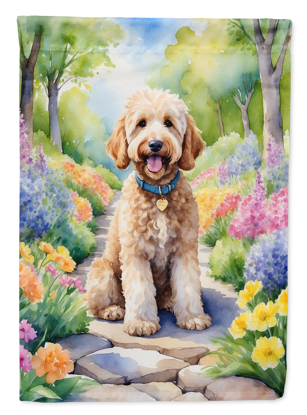 Goldendoodle Spring Path Garden Flag Mailbox Decorative Yard Banner Outside Patio Artwork for Flower Beds, Garden Size, Multicolor