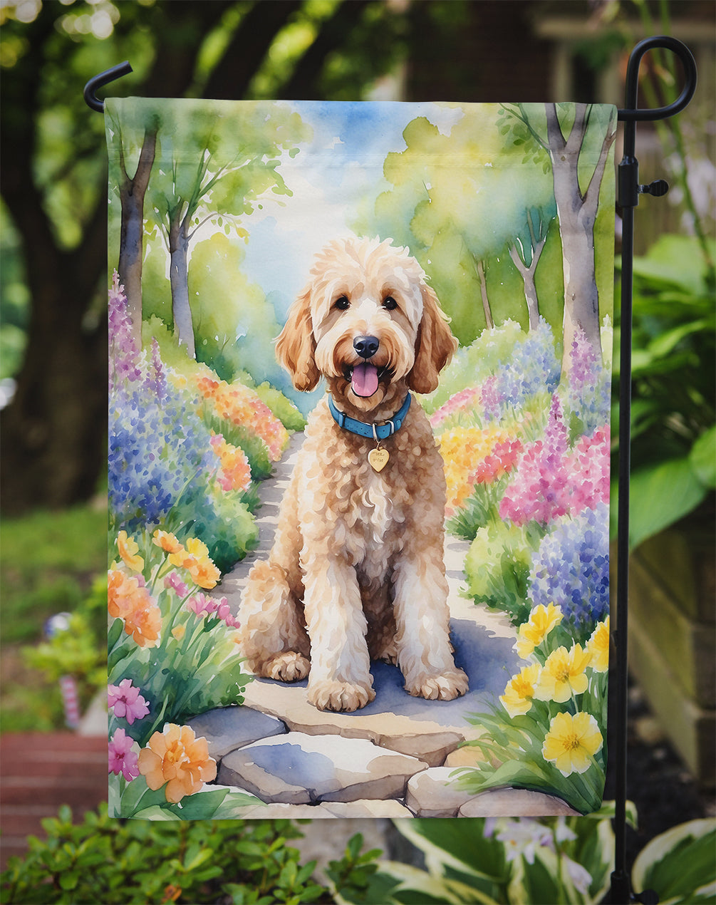 Goldendoodle Spring Path Garden Flag Mailbox Decorative Yard Banner Outside Patio Artwork for Flower Beds, Garden Size, Multicolor