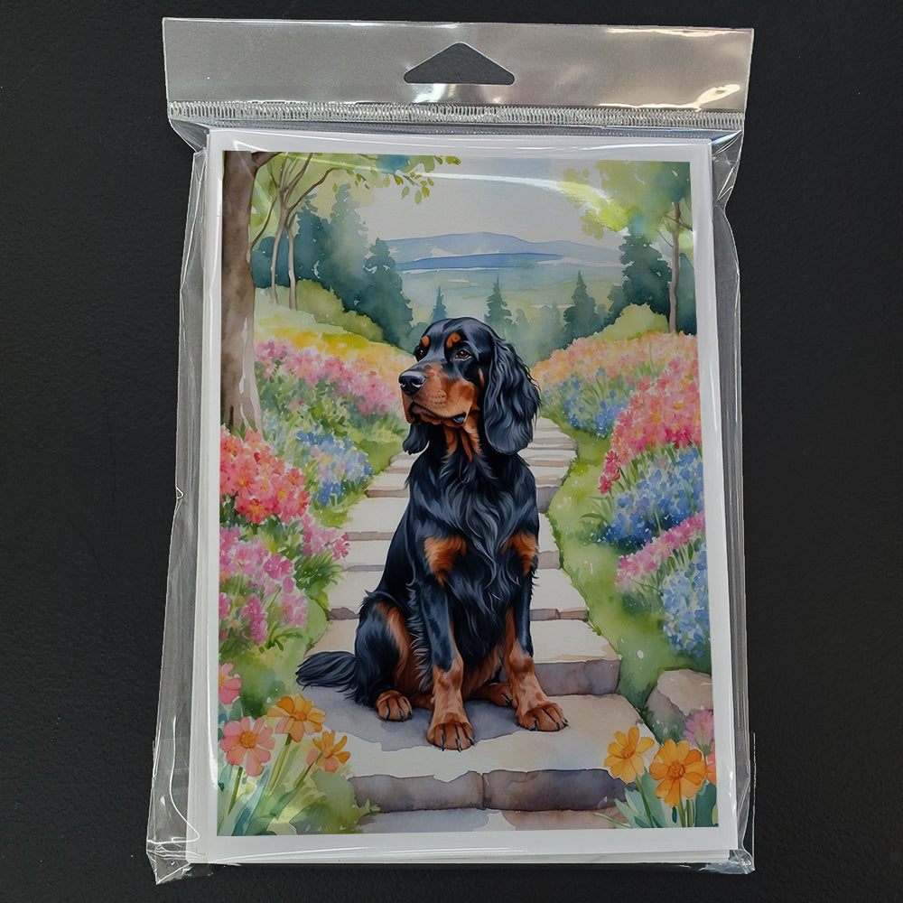 Gordon Setter Spring Path Greeting Cards Pack of 8 Blank Cards with Envelopes Whimsical A7 Size 5x7