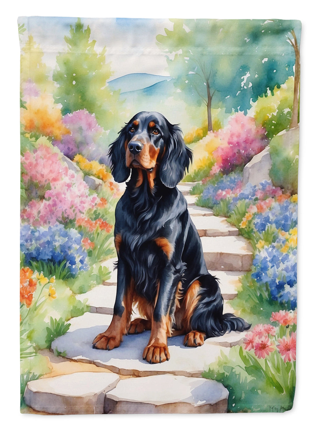Gordon Setter Spring Path House Flag 28x40 Porch Sleeve Pole Decorative Outside Yard Banner Artwork Wall Hanging, Polyester