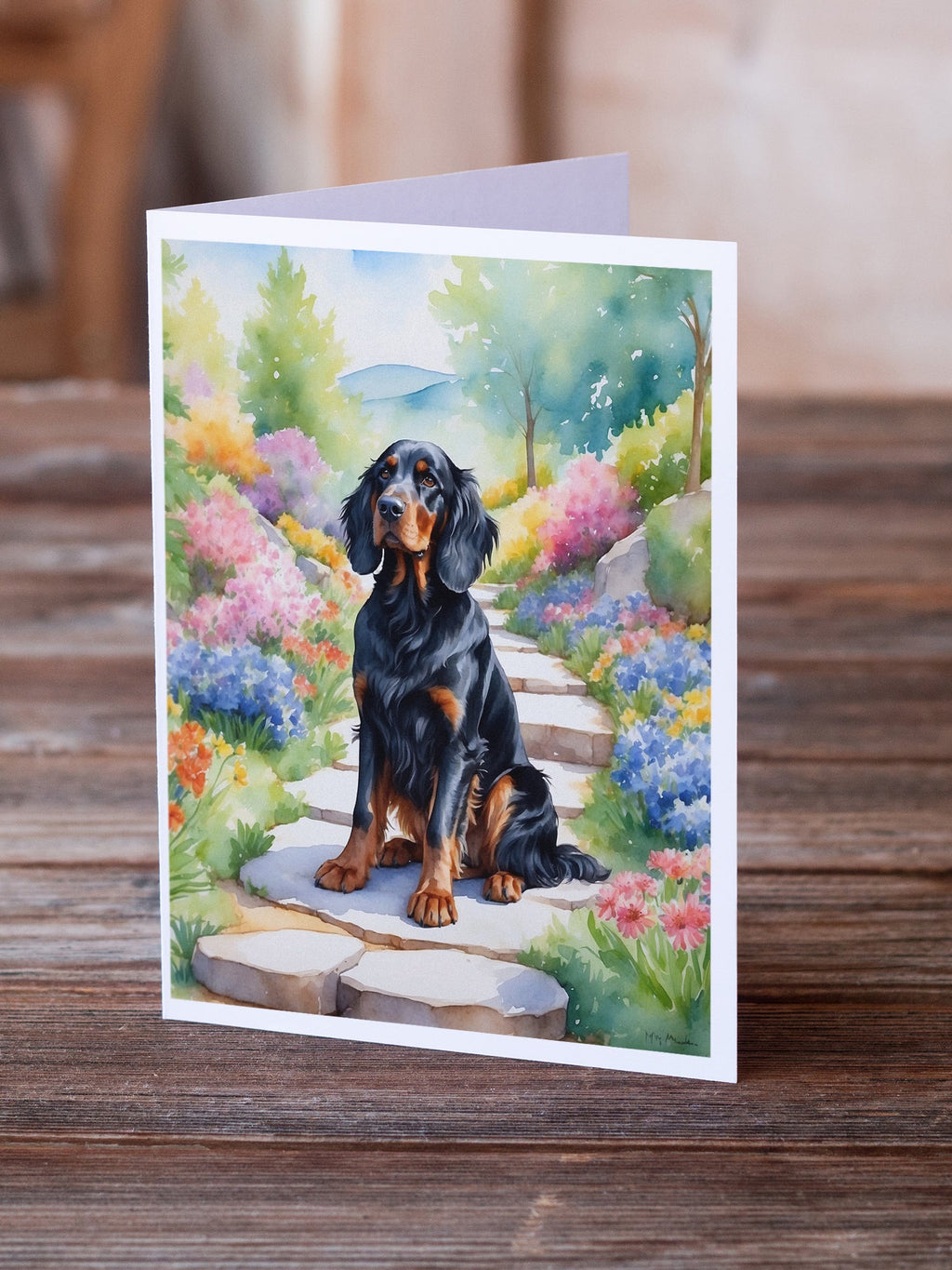 Gordon Setter Spring Path Greeting Cards Pack of 8 Blank Cards with Envelopes Whimsical A7 Size 5x7