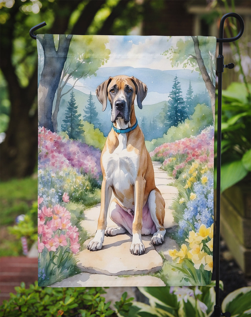 Great Dane Spring Path Garden Flag Mailbox Decorative Yard Banner Outside Patio Artwork for Flower Beds, Garden Size, Multicolor
