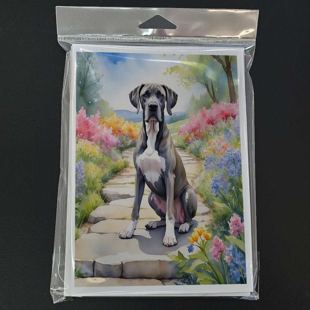 Great Dane Spring Path Greeting Cards Pack of 8 Blank Cards with Envelopes Whimsical A7 Size 5x7