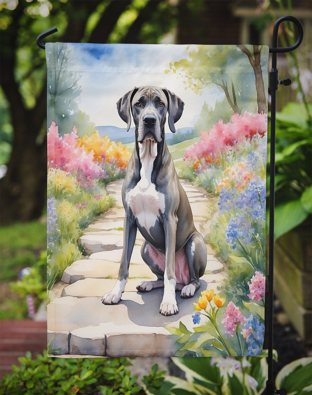 Great Dane Spring Path Garden Flag Mailbox Decorative Yard Banner Outside Patio Artwork for Flower Beds, Garden Size, Multicolor