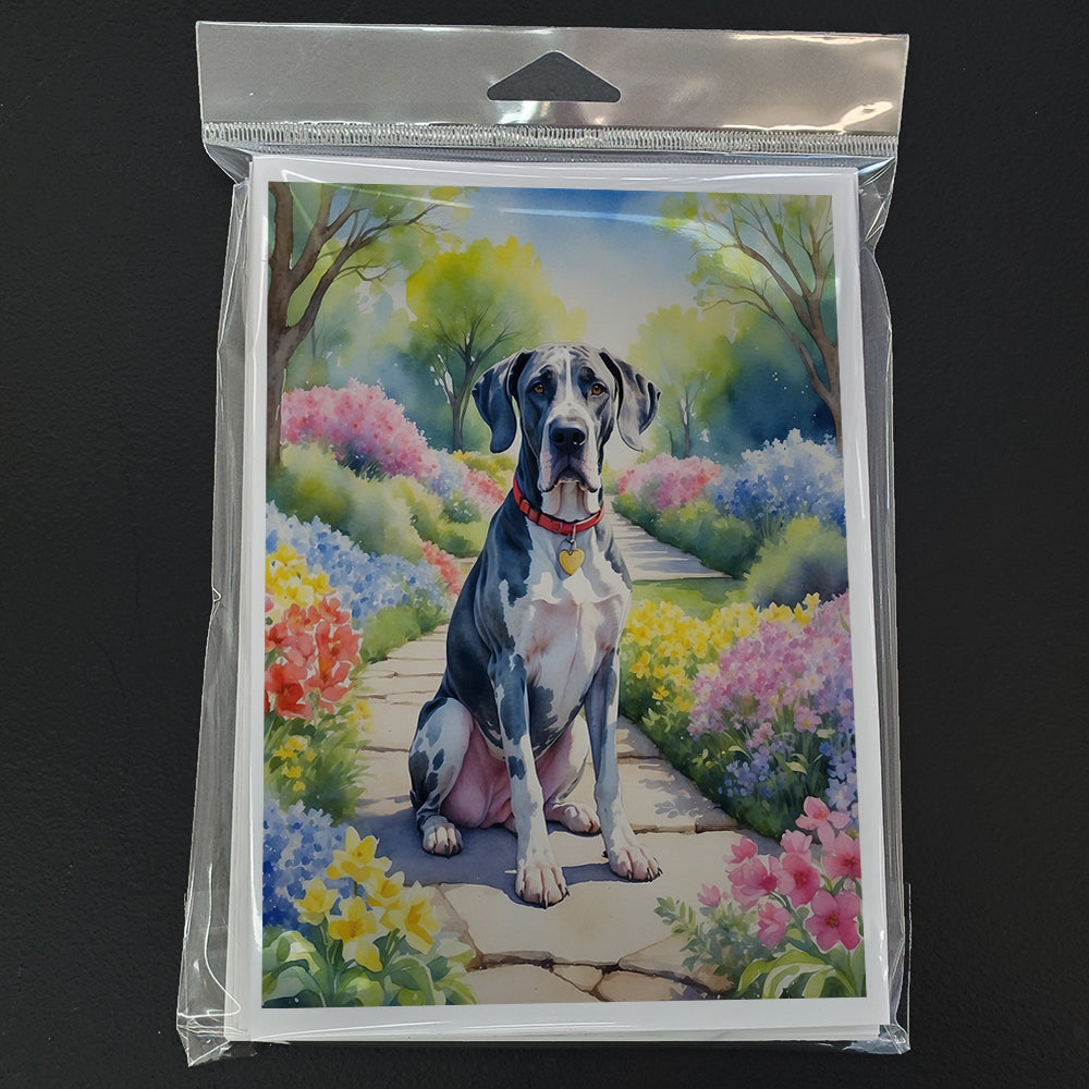 Great Dane Spring Path Greeting Cards Pack of 8 Blank Cards with Envelopes Whimsical A7 Size 5x7