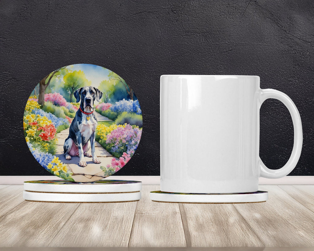 Great Dane Spring Path Large Sandstone Coasters Pack of 4 Absorbent Round Coasters Decor Gifts for Men or Women, 4 in, Multicolor