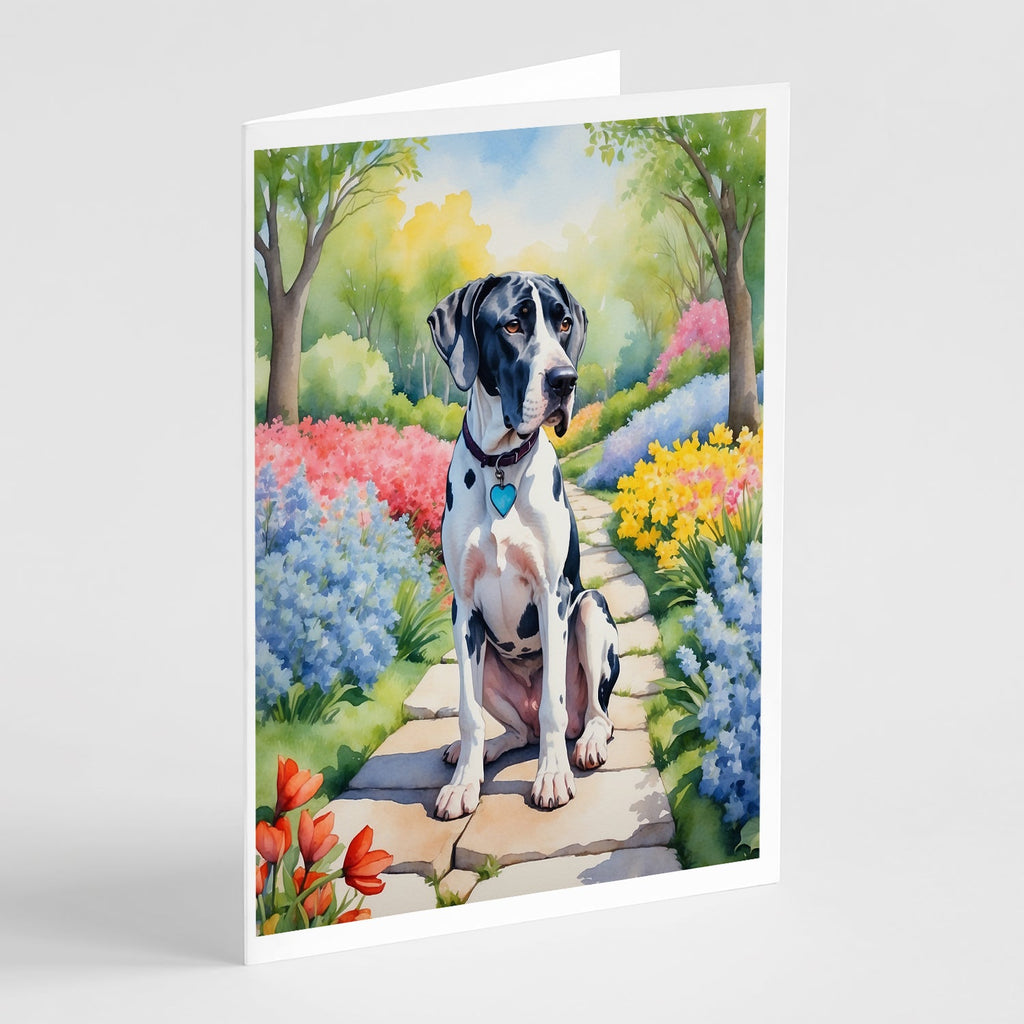 Great Dane Spring Path Greeting Cards Pack of 8 Blank Cards with Envelopes Whimsical A7 Size 5x7