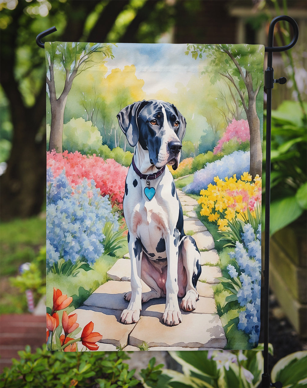 Great Dane Spring Path Garden Flag Mailbox Decorative Yard Banner Outside Patio Artwork for Flower Beds, Garden Size, Multicolor