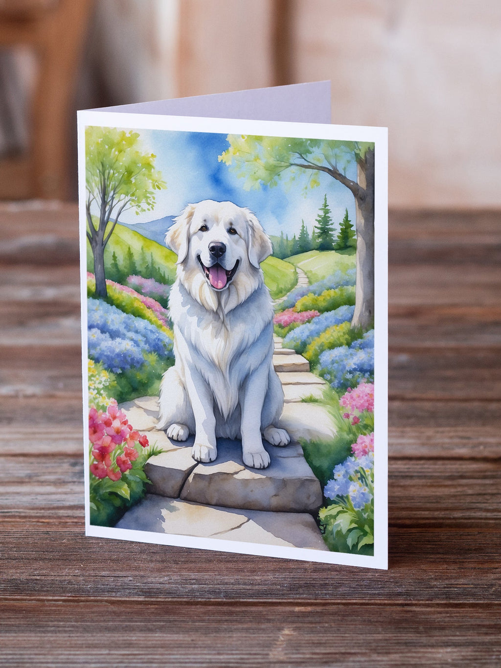 Great Pyrenees Spring Path Greeting Cards Pack of 8 Blank Cards with Envelopes Whimsical A7 Size 5x7