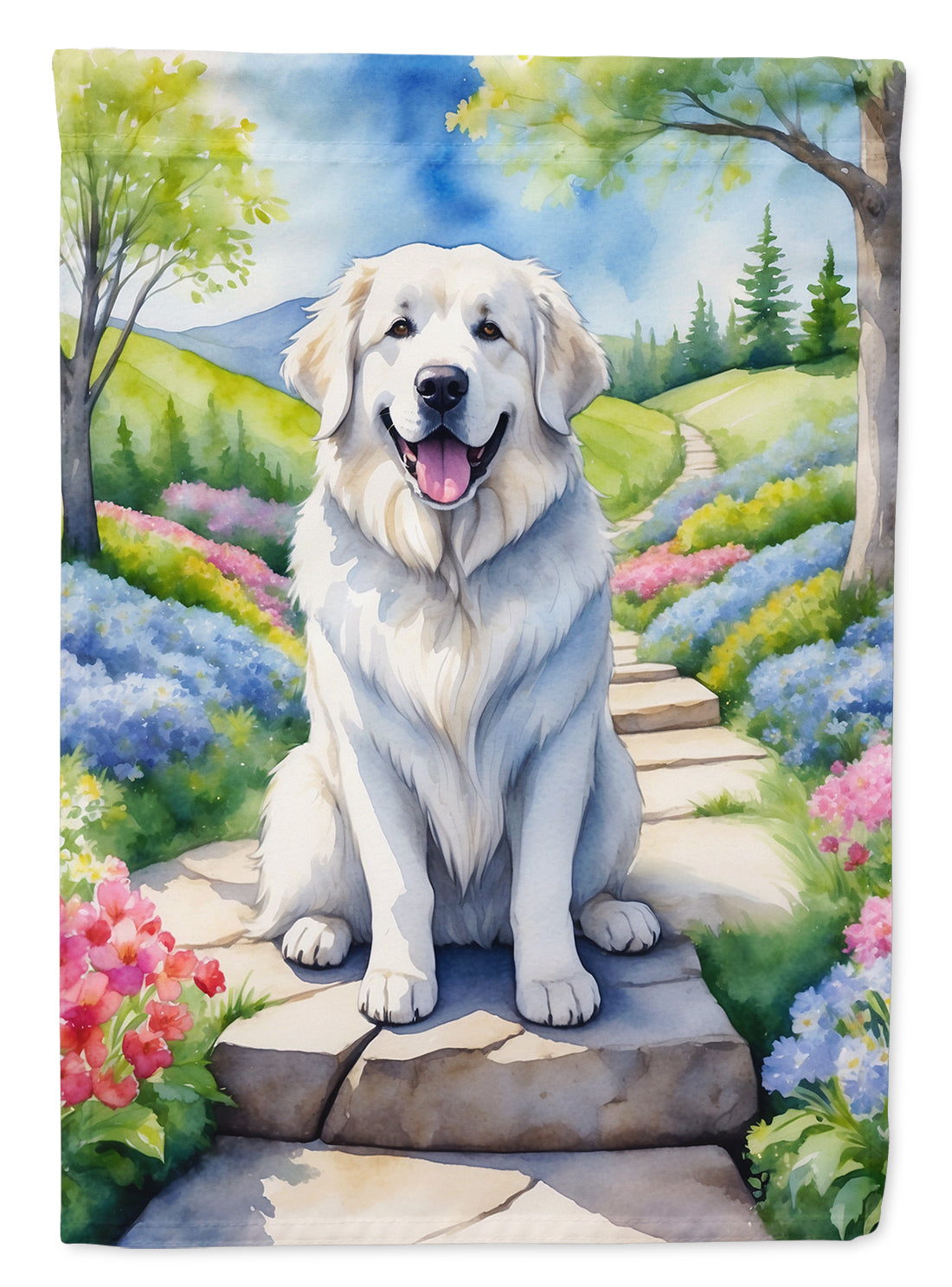 Great Pyrenees Spring Path Garden Flag Mailbox Decorative Yard Banner Outside Patio Artwork for Flower Beds, Garden Size, Multicolor