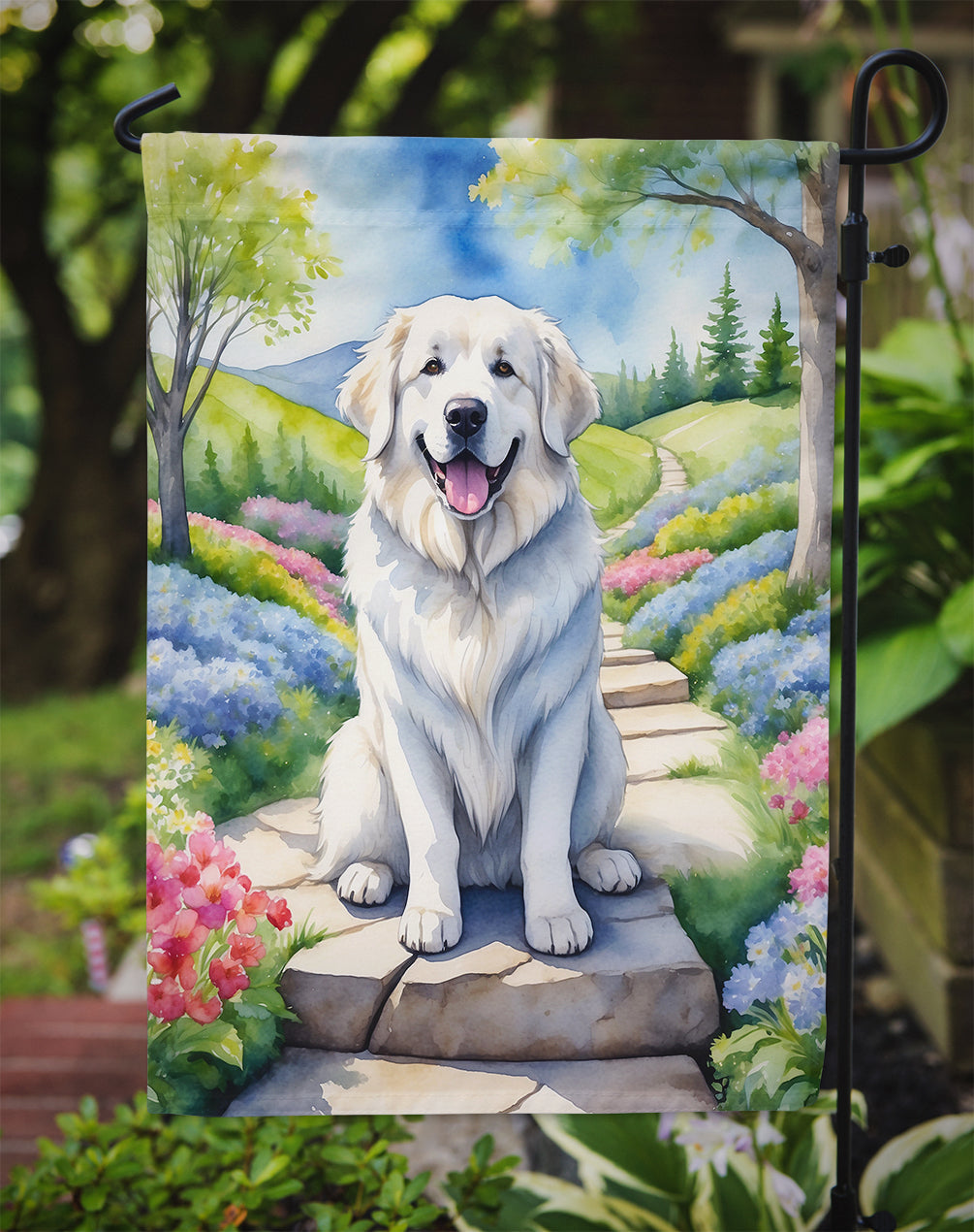 Great Pyrenees Spring Path Garden Flag Mailbox Decorative Yard Banner Outside Patio Artwork for Flower Beds, Garden Size, Multicolor