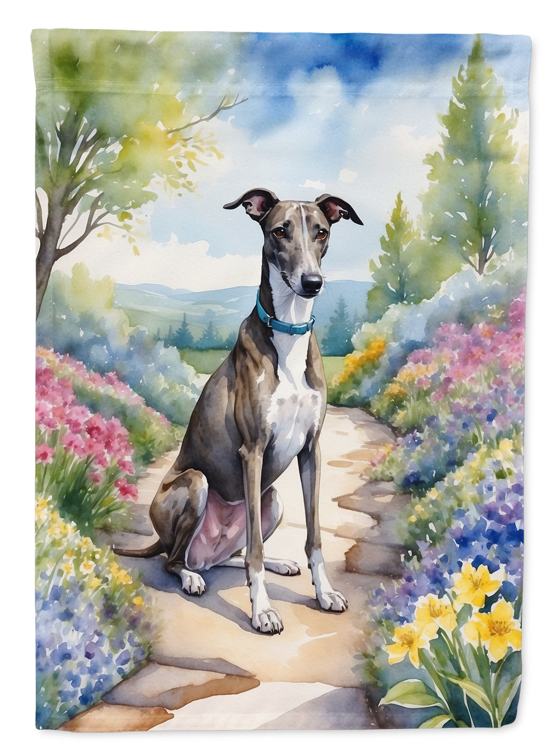 Greyhound Spring Path Garden Flag Mailbox Decorative Yard Banner Outside Patio Artwork for Flower Beds, Garden Size, Multicolor