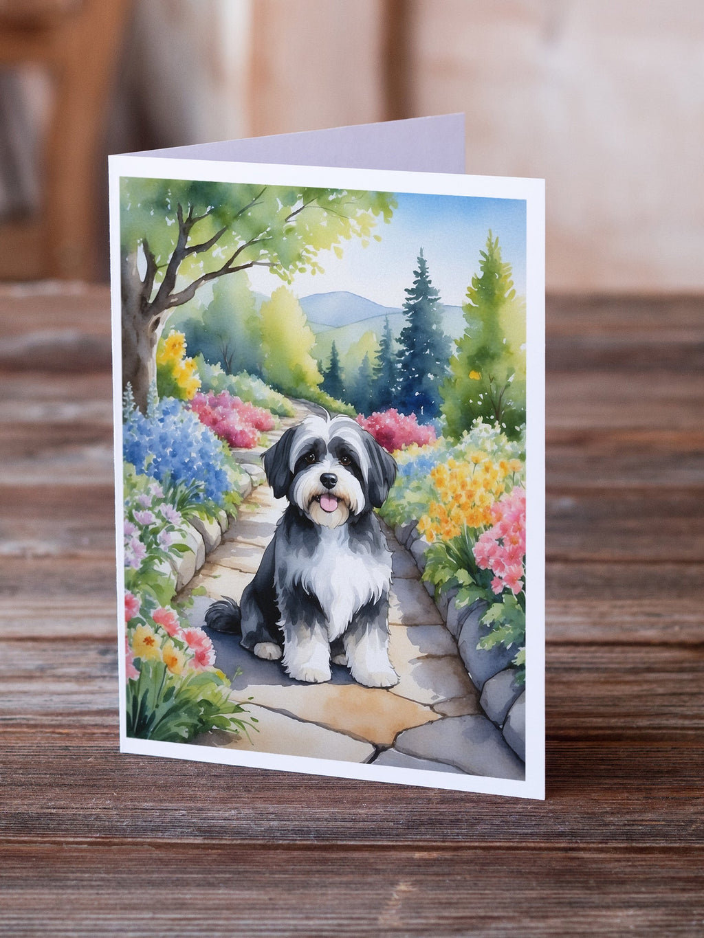 Havanese Spring Path Greeting Cards Pack of 8 Blank Cards with Envelopes Whimsical A7 Size 5x7