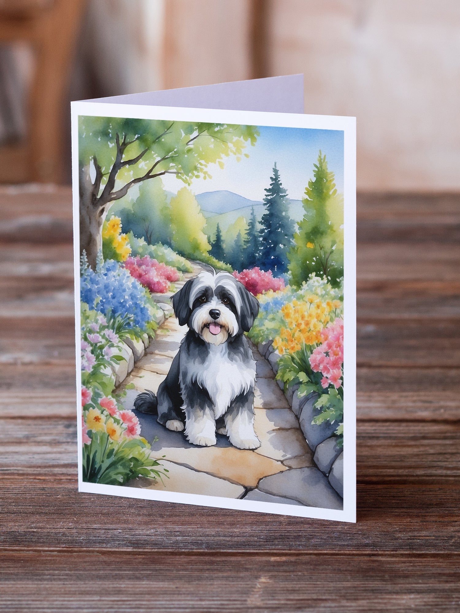 Havanese Spring Path Greeting Cards Pack of 8 Blank Cards with Envelopes Whimsical A7 Size 5x7
