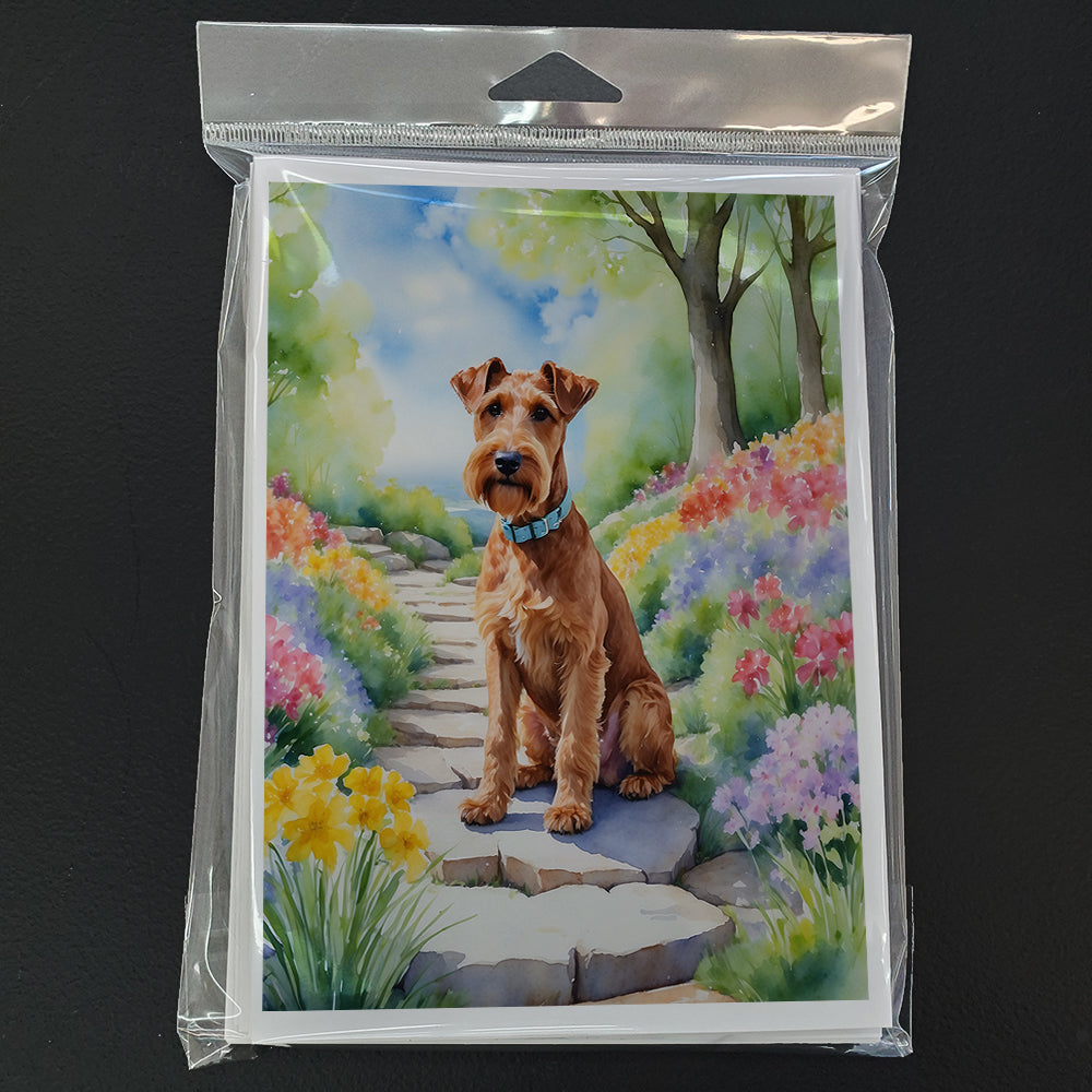 Irish Terrier Spring Path Greeting Cards Pack of 8 Blank Cards with Envelopes Whimsical A7 Size 5x7