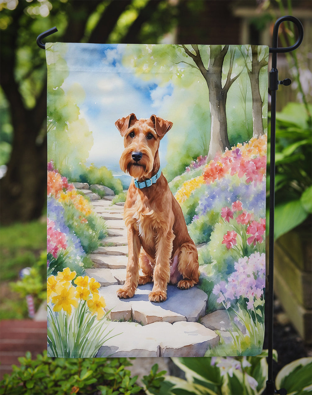 Irish Terrier Spring Path Garden Flag Mailbox Decorative Yard Banner Outside Patio Artwork for Flower Beds, Garden Size, Multicolor