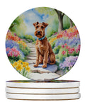 Irish Terrier Spring Path Large Sandstone Coasters Pack of 4 Absorbent Round Coasters Decor Gifts for Men or Women, 4 in, Multicolor