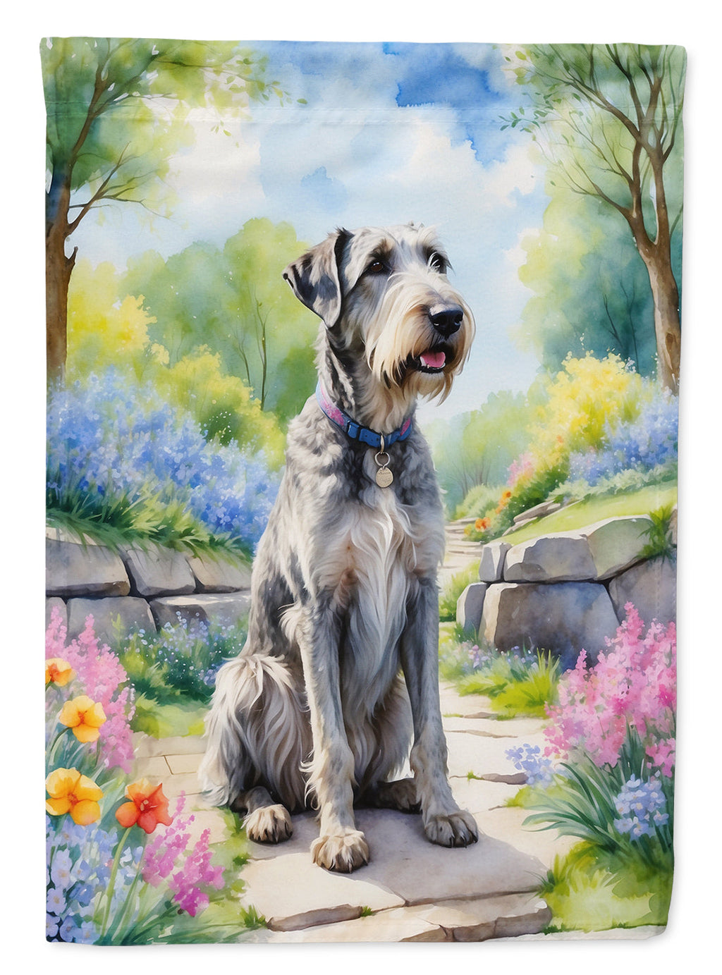 Irish Wolfhound Spring Path House Flag 28x40 Porch Sleeve Pole Decorative Outside Yard Banner Artwork Wall Hanging, Polyester