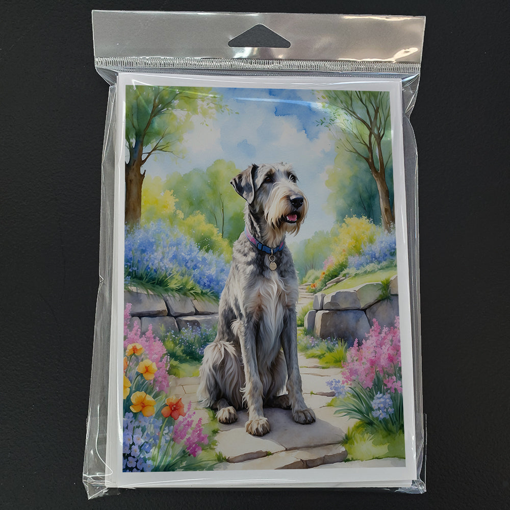 Irish Wolfhound Spring Path Greeting Cards Pack of 8 Blank Cards with Envelopes Whimsical A7 Size 5x7