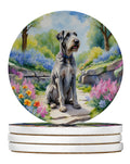 Irish Wolfhound Spring Path Large Sandstone Coasters Pack of 4 Absorbent Round Coasters Decor Gifts for Men or Women, 4 in, Multicolor