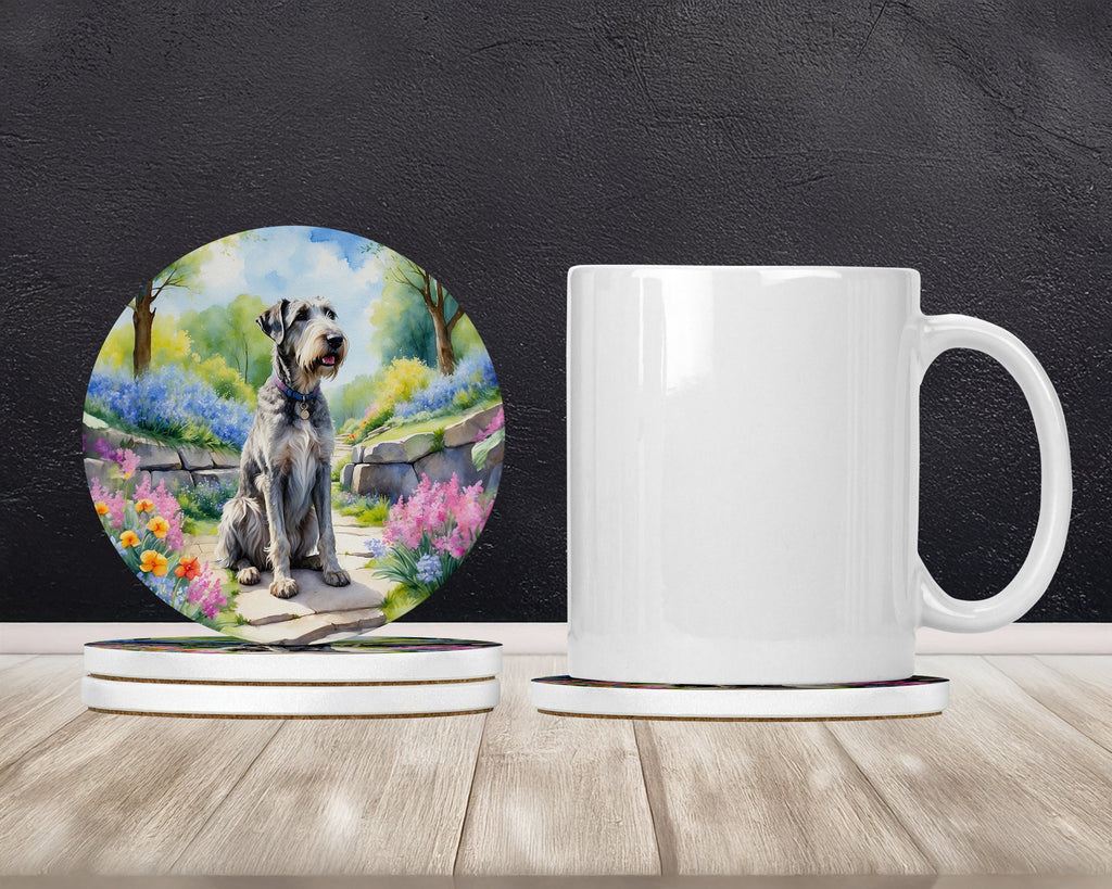 Irish Wolfhound Spring Path Large Sandstone Coasters Pack of 4 Absorbent Round Coasters Decor Gifts for Men or Women, 4 in, Multicolor