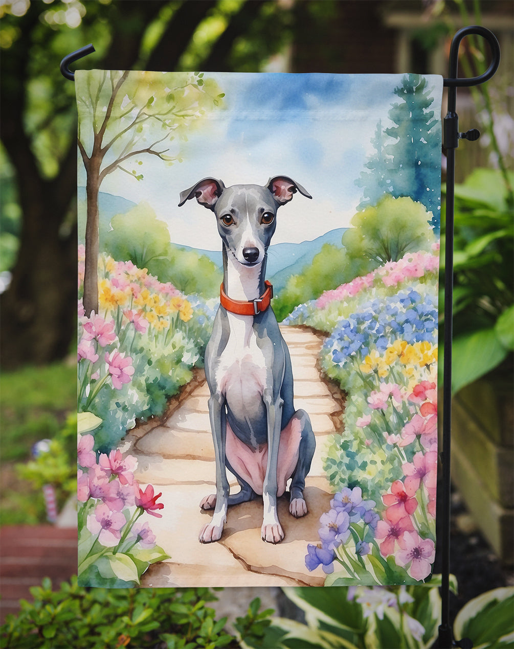 Italian Greyhound Spring Path Garden Flag Mailbox Decorative Yard Banner Outside Patio Artwork for Flower Beds, Garden Size, Multicolor