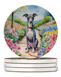 Italian Greyhound Spring Path Large Sandstone Coasters Pack of 4 Absorbent Round Coasters Decor Gifts for Men or Women, 4 in, Multicolor