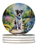 Jack Russell Terrier Spring Path Large Sandstone Coasters Pack of 4 Absorbent Round Coasters Decor Gifts for Men or Women, 4 in, Multicolor