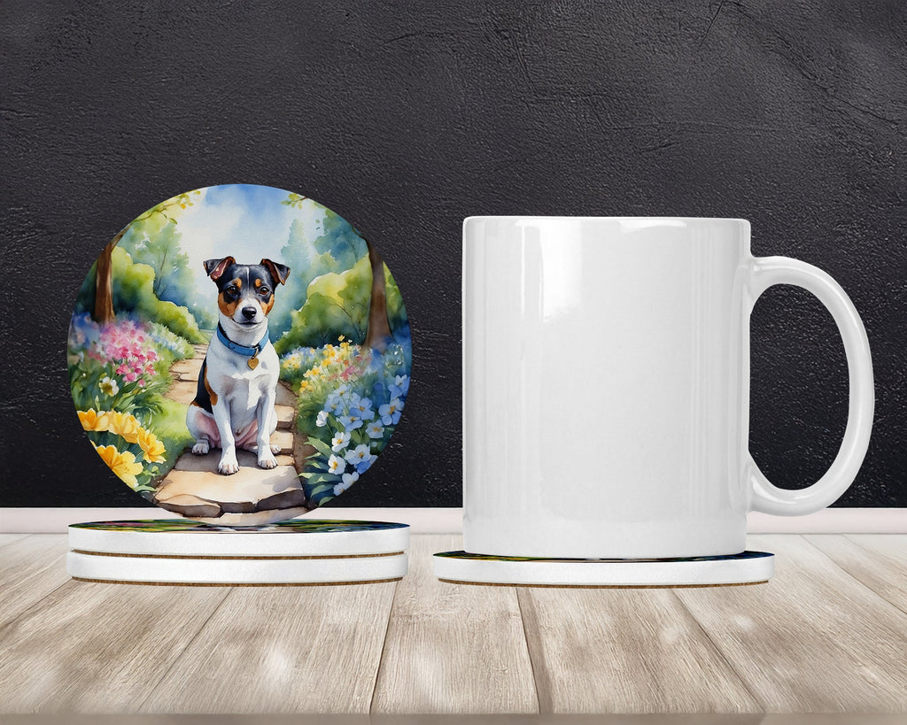 Jack Russell Terrier Spring Path Large Sandstone Coasters Pack of 4 Absorbent Round Coasters Decor Gifts for Men or Women, 4 in, Multicolor