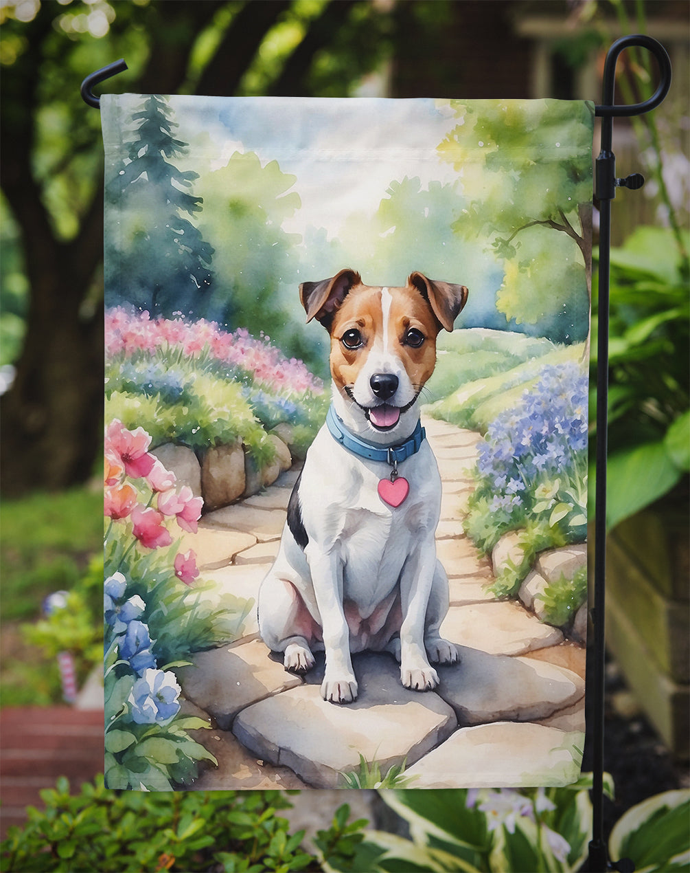 Jack Russell Terrier Spring Path Garden Flag Mailbox Decorative Yard Banner Outside Patio Artwork for Flower Beds, Garden Size, Multicolor
