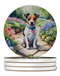 Jack Russell Terrier Spring Path Large Sandstone Coasters Pack of 4 Absorbent Round Coasters Decor Gifts for Men or Women, 4 in, Multicolor