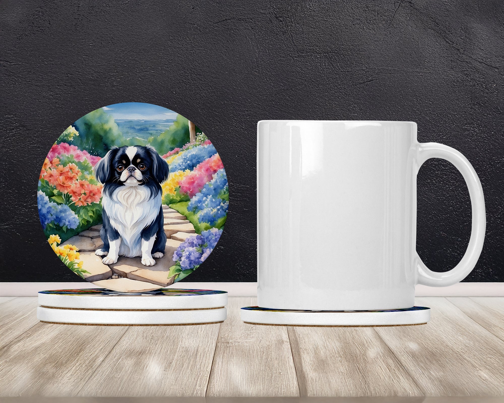 Japanese Chin Spring Path Large Sandstone Coasters Pack of 4 Absorbent Round Coasters Decor Gifts for Men or Women, 4 in, Multicolor